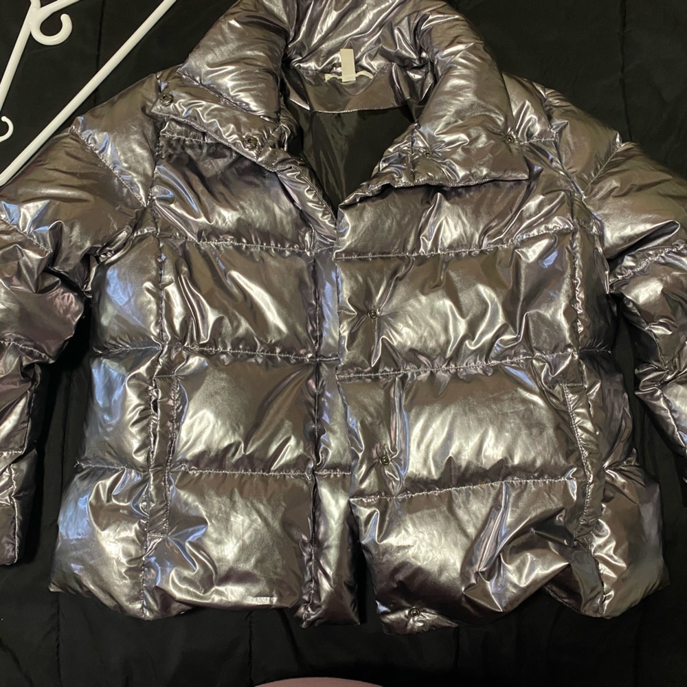 COPY - Size 3x plus size metallic silver gunmetal foil warm winter coat jacket